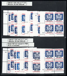 US Stamps # O127-33 Official MNH XF 5 Sets of Plate Blocks Scott Value $297.00 - Picture 1 of 2