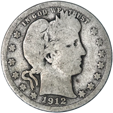 1912 S Barber Quarter 90% Silver Good GD Cover