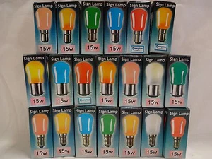 15watt Coloured Pygmy Light Bulbs "Crompton" Branded BC. or SES End Caps - Picture 1 of 9