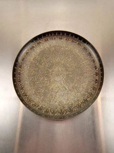 Vintage Indien Baum & Blatt Floral geätzt 12" Messing Schüssel Schmuck Hängeschale - Bild 1 von 4