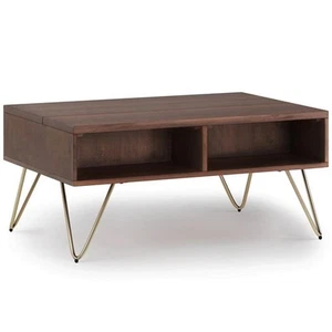 Simpli Home Hunter Solid Wood Lift Top Coffee Table in Umber Brown and Gold - Picture 1 of 8