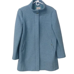 Chaqueta Abrigo LOFT Para Mujer Azul Claro Mezcla Lana Sin Cuello Cremallera Frontal Talla L - Imagen 1 de 5