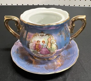 Vintage Kunst Palette Regnitzlosau 22K Courting Couple Sugar & Saucer Set - Picture 1 of 7