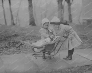 Girls Play Dolls Antique Baby Carriage 8x10 Reprint Of Old Photo - Picture 1 of 1