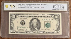 $100 1974 FEDERAL RESERVE NOTE NEW YORK PCGS 50PPQ FR.2167-B NEFF SIMON - Picture 1 of 2