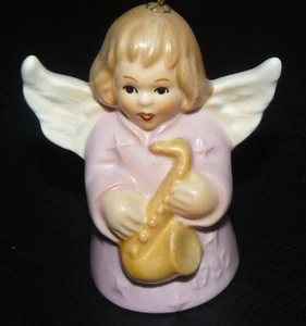 Vintage 1980 Goebel Bell Christmas Ornament Pink Angel Holding Saxophone EUC - Picture 1 of 3
