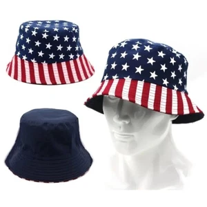 Reversible American Flag Bucket Fishing Hat Patriotic USA Flag Style - Picture 1 of 4