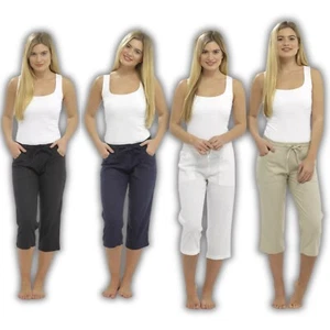 Ladies 100% Cotton Cropped Trouser Women 3/4 Length Shorts UK 10 12 14 16 18 20 - Picture 1 of 13