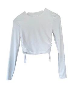 KOOKAI Size 0 White Long Sleeved Ribbed Crop Top Gathered At Sides, Soft Fabric - Picture 1 of 9