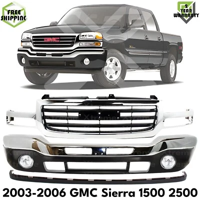 Front Bumper Chrome & Grille Assembly For 2003-2007 GMC Sierra 1500 2500 HD 3500 - Image 1 of 4