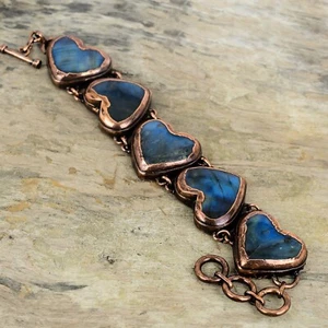 Labradorite Copper Gift For Love Electroformed Chain Adjustable Bracelet 9.0" - Picture 1 of 7