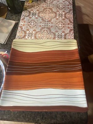 Set of 7 Pier 1 Canyon Stripe Earthenware Square Dinner Plates,  11 1/8" - Image 1 of 4