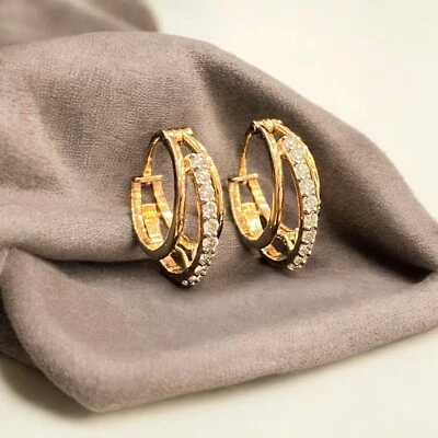 1/2 Cts Round Brilliant Cut Natural Diamonds Clip-On Hoop Earrings 14K Rose Gold - Image 1 of 4