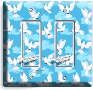 WHITE PEACE DOVES IN BLUES SKY CLOUDS 2 GFCI LIGHT SWITCH WALL PLATES ROOM DECOR - Picture 1 of 1