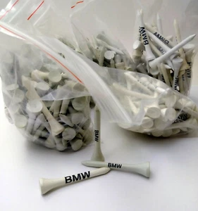 BMW or Cadillac Printed Logo 50 Pack WHITE 2-1/8" Premium Wood Golf Tees NEW - Picture 1 of 10