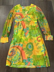 Vtg Ricco CA Psychedelic Short Dress 1960S Hippie MOD Bright Beatles Size 8 - Picture 1 of 7