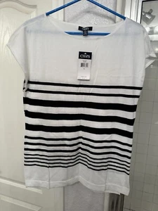 CHAPS Lightweight Sweater Top, White/Black Stripes, Cap Sleeves, Large, NWT: $50 - Picture 1 of 10