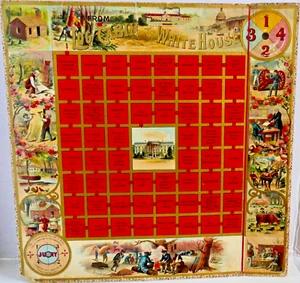 Antikes Spielbrett vom Typ Horatio Alger von 1895 VOM BLOCKHAUS ZUM WEISSEN HAUS CHAFFEE - Bild 1 von 16