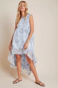 NEW Anna Sui from ANTHROPOLOGIE ruffled jacquard maxi dress XS blue floral RARE - Picture 1 of 5