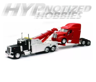 NEW RAY 1:32 PETERBILT 379 TOW TRUCK & TRACTOR SET RED & BLACK SS-12053A - Image 1 of 2