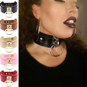 Punk Gothic Wide PU Leather O Ring Collar Choker Necklace WomenH YK - Picture 1 of 17