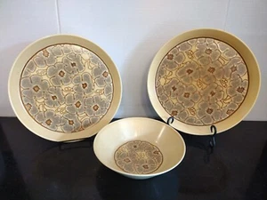 Crown Lynn Earthstone 12" Serving Platters & Bowl Camille D627 Gold Floral MCM - Picture 1 of 6