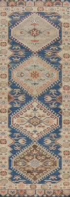 Vegetable Dye Traditional Oushak Turkish Runner Rug Hand-Knotted Blue 3x10 ft - Image 1 of 4