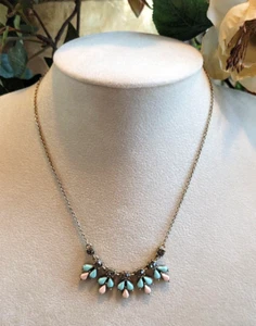 Bella Jack Tear Drop Mint & Pink Delicate Rhinestone Collar Matte Gold Necklace - Picture 1 of 9