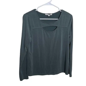 Green Envelope Shirt Women's XS Slate Green Keyhole Long Sleeve Blouse Solid Top - Picture 1 of 8