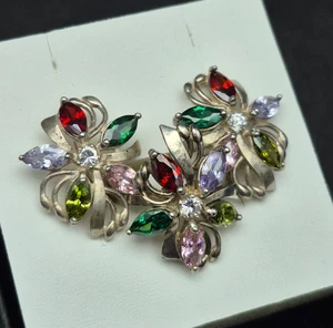 Charming 925 Sterling Silver Set – Earrings and Ring with Multicolor Stones, Wom - Picture 1 of 21