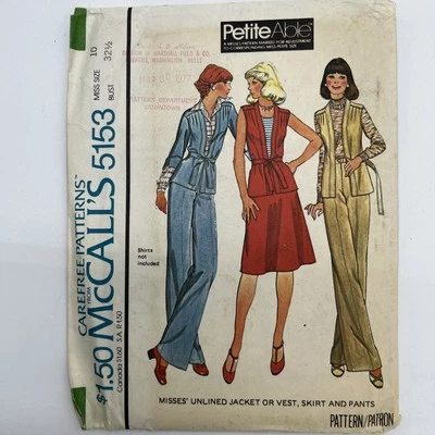 McCall’s 5153 Jacket Vest Skirt & Pants Size 10 Vintage 1976 Uncut - Image 1 of 3
