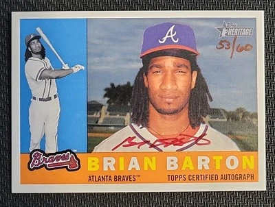2009 Topps Heritage Real One Red Ink Auto Brian Barton Autograph 53/60 Braves - Image 1 of 2