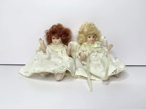 Christmas Ornaments 2 Angels All Porcelain Collectible Poseable Dolls 5" - Picture 1 of 3