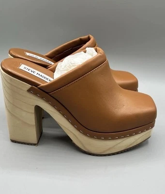 Steve Madden Álvaro Cuero Coñac Puntera Cuadrada Sin Cordones Tacón Bloque Mula 7M Nuevo sin Caja Foto 1 de 4