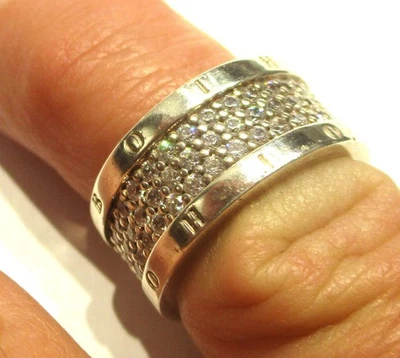 SILVER GENUINE THOMAS SABO WIDE 2 ROW CRYSTAL  ETERNITY RING SIZE M - Image 1 of 3