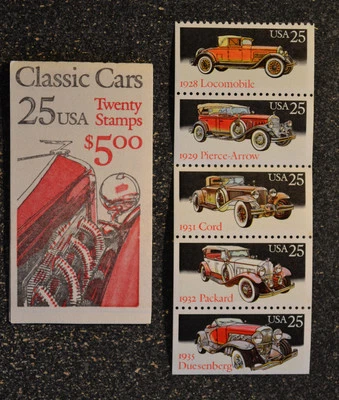 1988USA #2381-2385a 25c Classic Cars - BK164 Booklet of 20 pierce arrow packard - Image 1 of 2