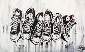 ALL STAR runners STREET ART GRAFITTI  painting by ANDY BAKER canvas original - Picture 1 of 3