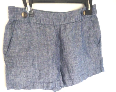 Pantalones Cortos Tahari Mujer Azul 100% Lino Talla M 30” Cintura Elástica Cambray Transpirable Foto 1 de 4