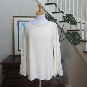 IMAN Global Chic Ivory Lace Bell Sleeve Blouse Woman's Size L New! - Picture 1 of 10
