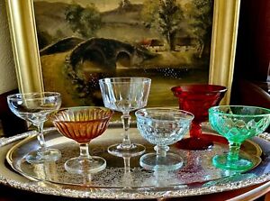 Vintage Champagne Glasses Mid Century Art Deco Curated Mix Cocktail Coupes Set~6