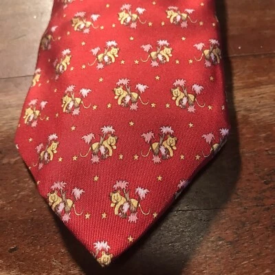 Salvatore Ferragamo Mens Tie Italy Silk Red Tiger Flower Trees Pink Foto 1 de 4