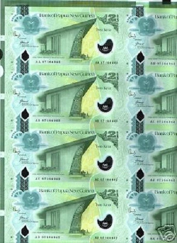 PAPUA NEW GUINEA 2 KINA 2007-2010 POLYMER UNCUT COMPLETE SHEET OF 35 Pcs NOTE  - Image 1 of 1