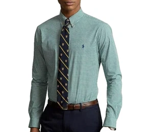 Camisa Ralph Lauren Mediana M Clásica Guinga Elastizada Popelina Hombres Pino Blanco Verde - Imagen 1 de 3