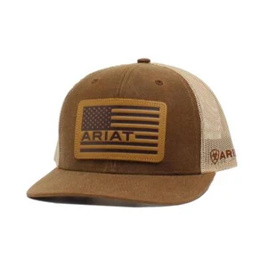 ARIAT Men's R112 Brown Baseball Cap with Rubber Flag Patch - Picture 1 of 1