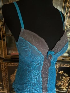 Fredericks of Hollywood Dessous blau grau Strumpfband Spitze Bustier Korsett Medium Y2K - Bild 1 von 12