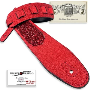 Walker And Williams GL-107 Red Ruby Slipper Glitter Bomb Padded Guitar Strap - Picture 1 of 14