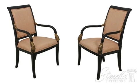 59137EC: Pair Regency Style Black & Gold Dolphin Armchairs Cover
