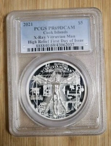 Islas Cook 2021 1 oz. Vitruvio Man Rayos X HR Plata Prueba PCGS PR69DCAM FDOI - Imagen 1 de 6