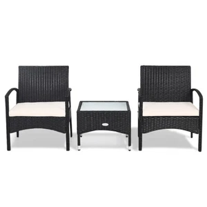 Patiojoy 3PCS Wicker Rattan Table Chair Set InOutdoor w/2 Rattan Chair W/Cushion - Picture 1 of 6