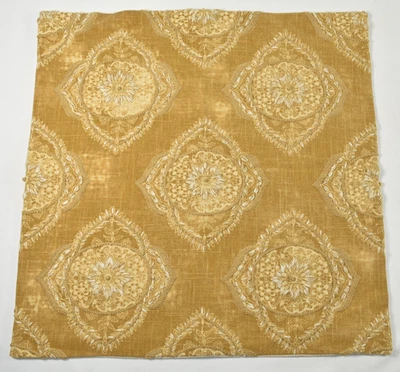 Pottery Barn SAMPLE Embroidered Medallion Print Pillow Cover 20x20 Ochre Yellow - Image 1 of 4